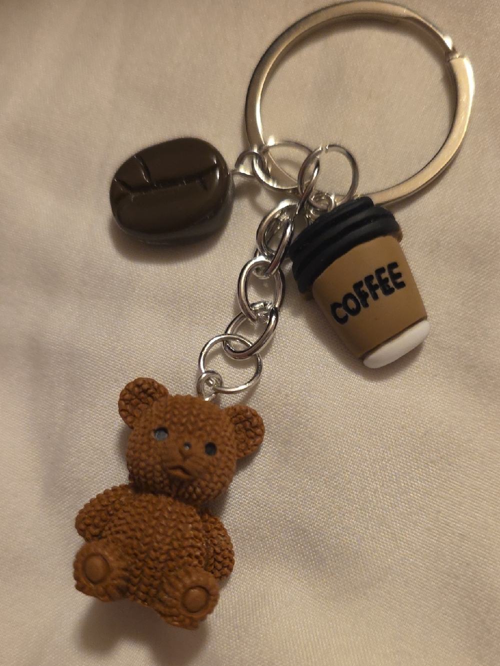 Brown Teddy Bear & Coffee Charm Keychain - Picture 10 of 12